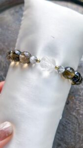 スモーキークォーツ　手彫り　蓮水晶　ブレスレット　パワーストーン