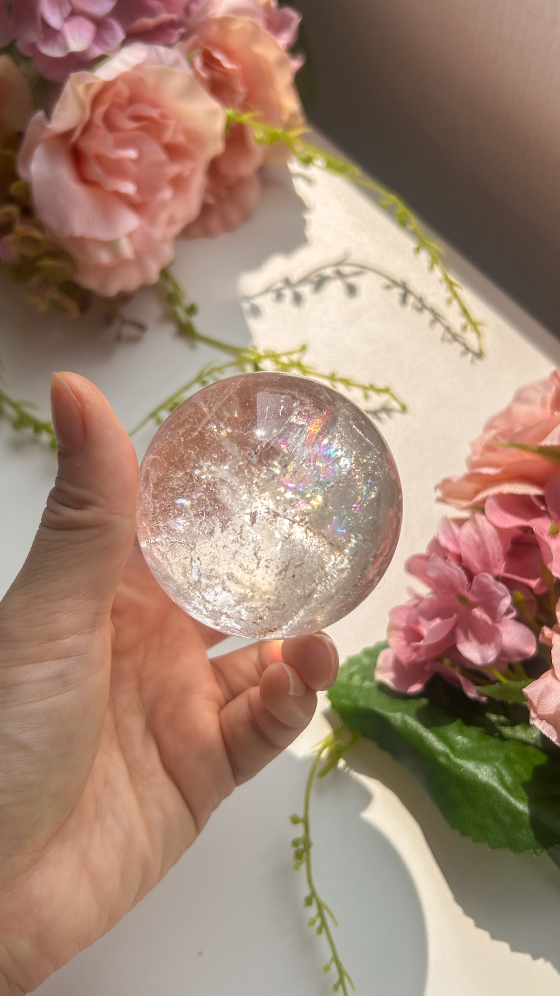 カブラル山産 レムリアンシード水晶スフィア 天然の光を放ち輝く虹入り 高品質スフィア Divine Love 美しさと自信を授けるヒーリングストーン