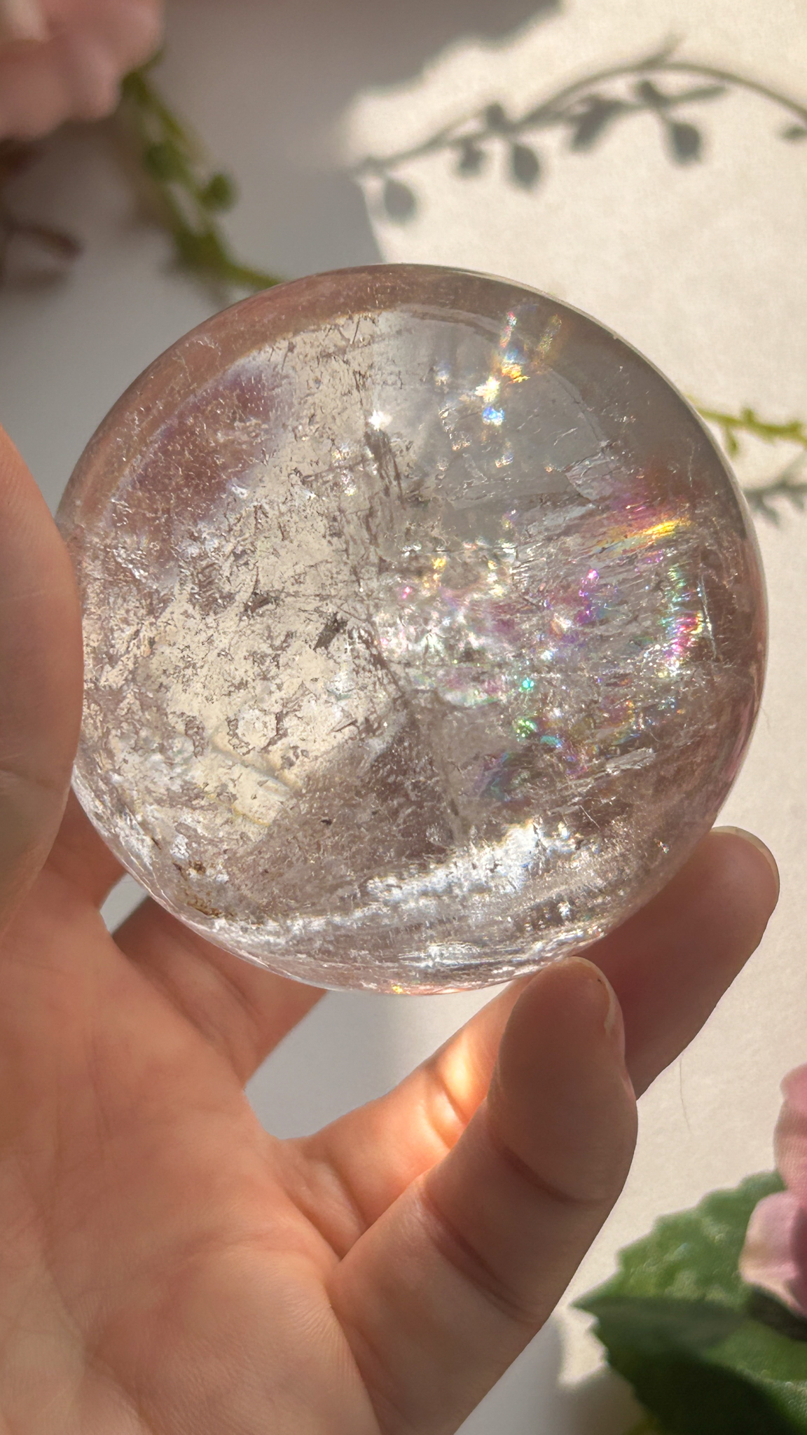 カブラル山産 レムリアンシード水晶スフィア 天然の光を放ち輝く虹入り 高品質スフィア Divine Love 美しさと自信を授けるヒーリングストーン - 画像 (5)
