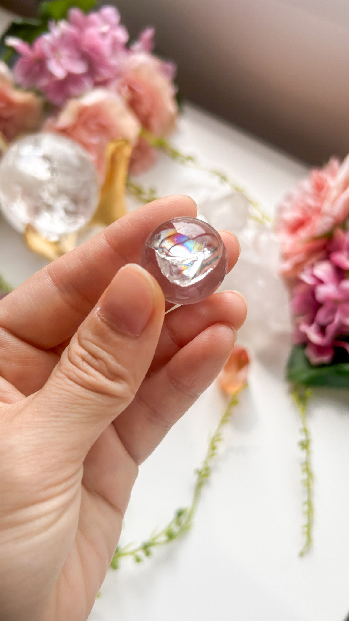 高品質・高純度 ギラリ・天然レインボー ミニ水晶スフィア Rainbow of your protection ランダム おまとめ対象品 - 画像 (5)