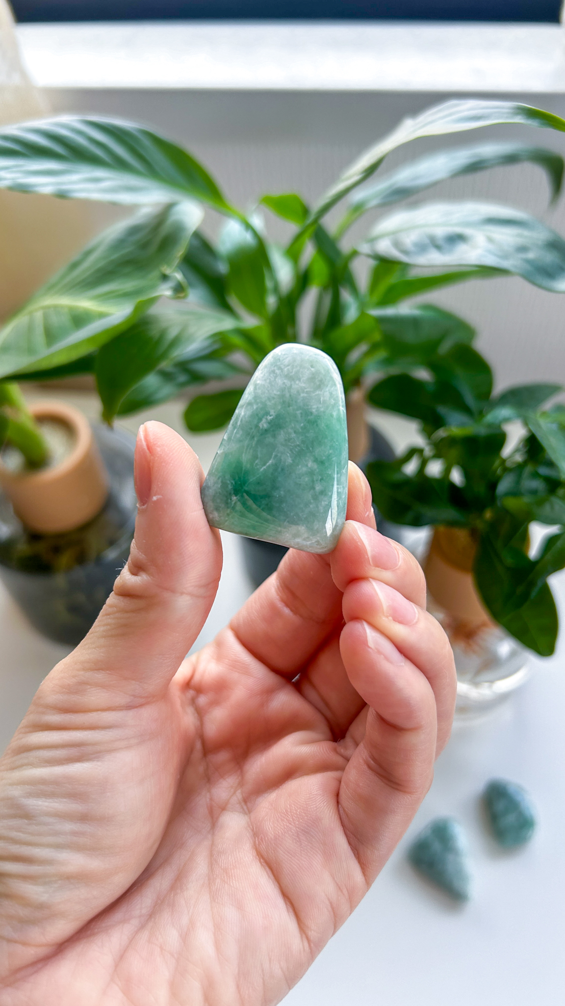 不老不死のお守り・美しいホワイトxみどり・ミャンマー翡翠 お守りストーン - 画像 (5)