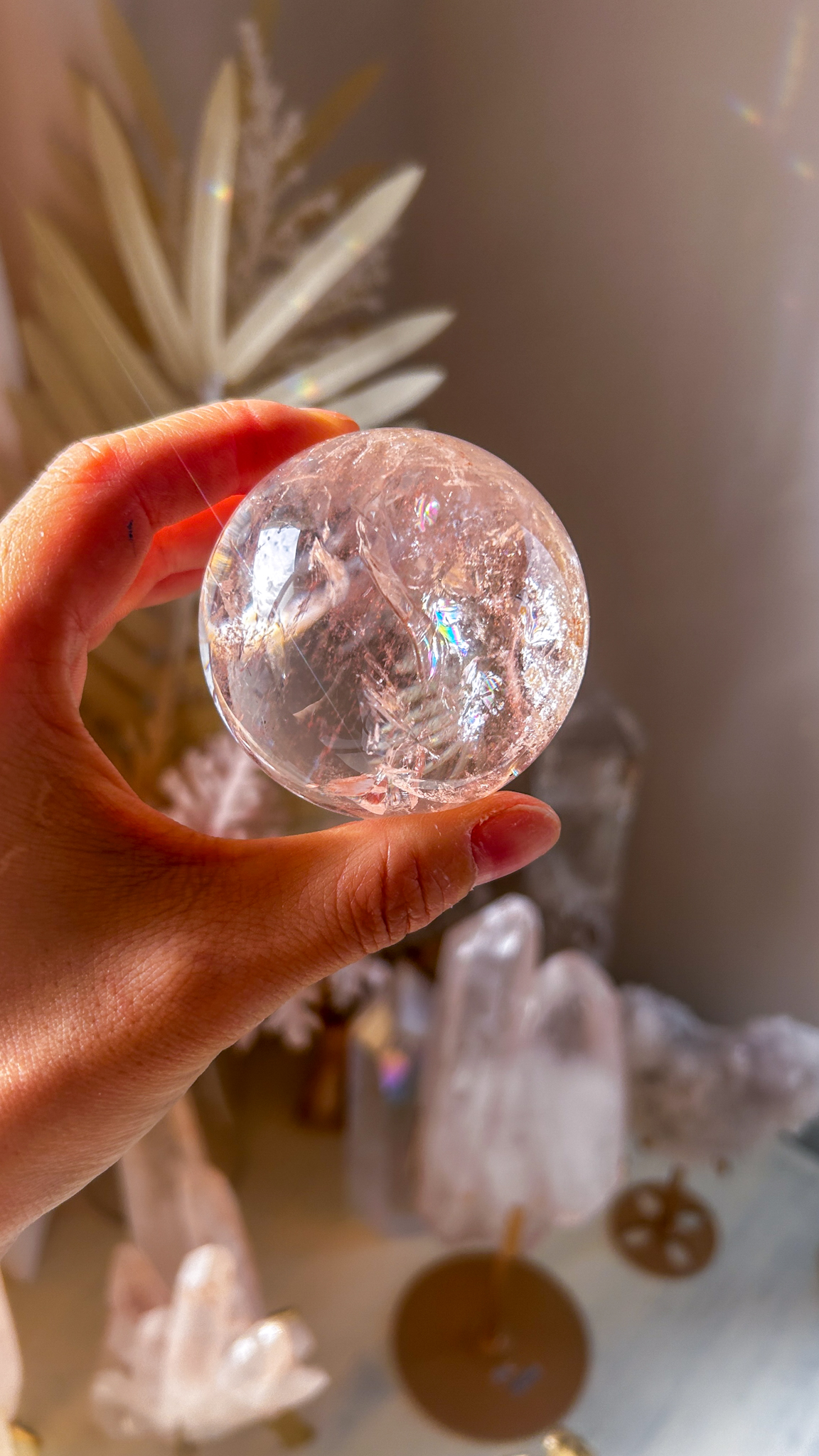 愛の開花 マダガスカルの最高品質 ピンク ヘマタイト クォーツ 🌈 スフィア You are loved キラキラ虹インクルージョンピンク58mm - 画像 (6)