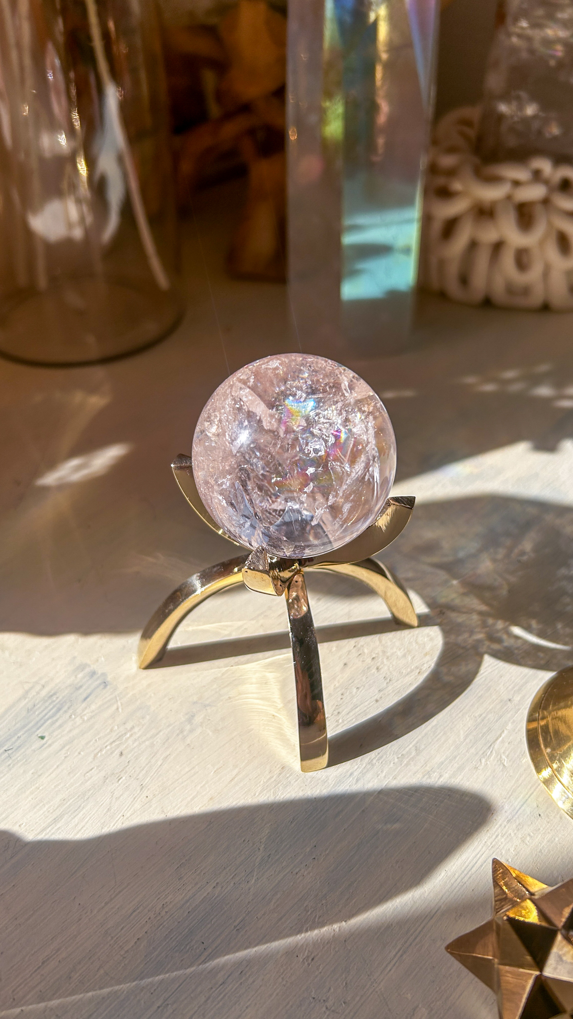 愛の開花 マダガスカルの最高品質 ピンク ヘマタイト クォーツ 🌈 スフィア You are loved 虹たくさん淡ピンク45mm - 画像 (6)