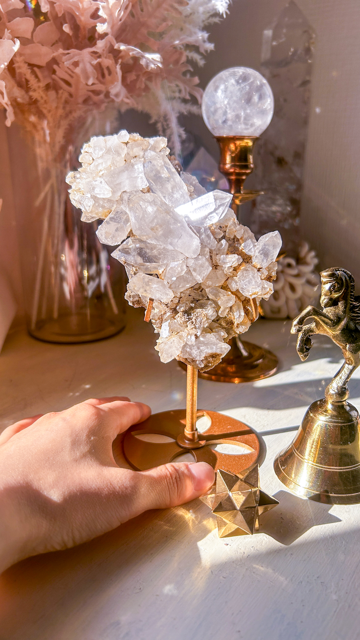 パキスタン スカルドゥ ほんのりスモーキー・クラスター Message from sacred land スタンド付き