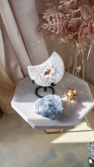 キラキラ ドゥルジー・アゲートムーン両面ポリッシュ スタンド付き Fly me to the moon