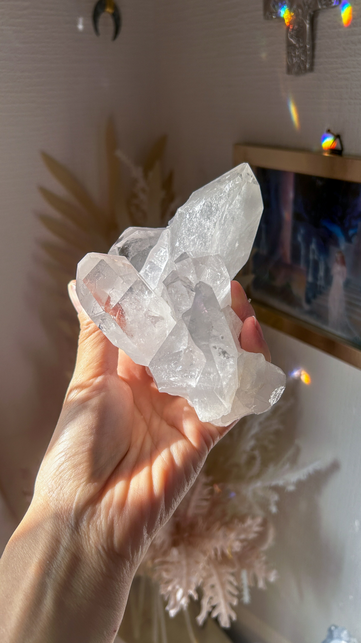 放射状の輝く水晶 高純度 クラスター トマスゴンサガ産