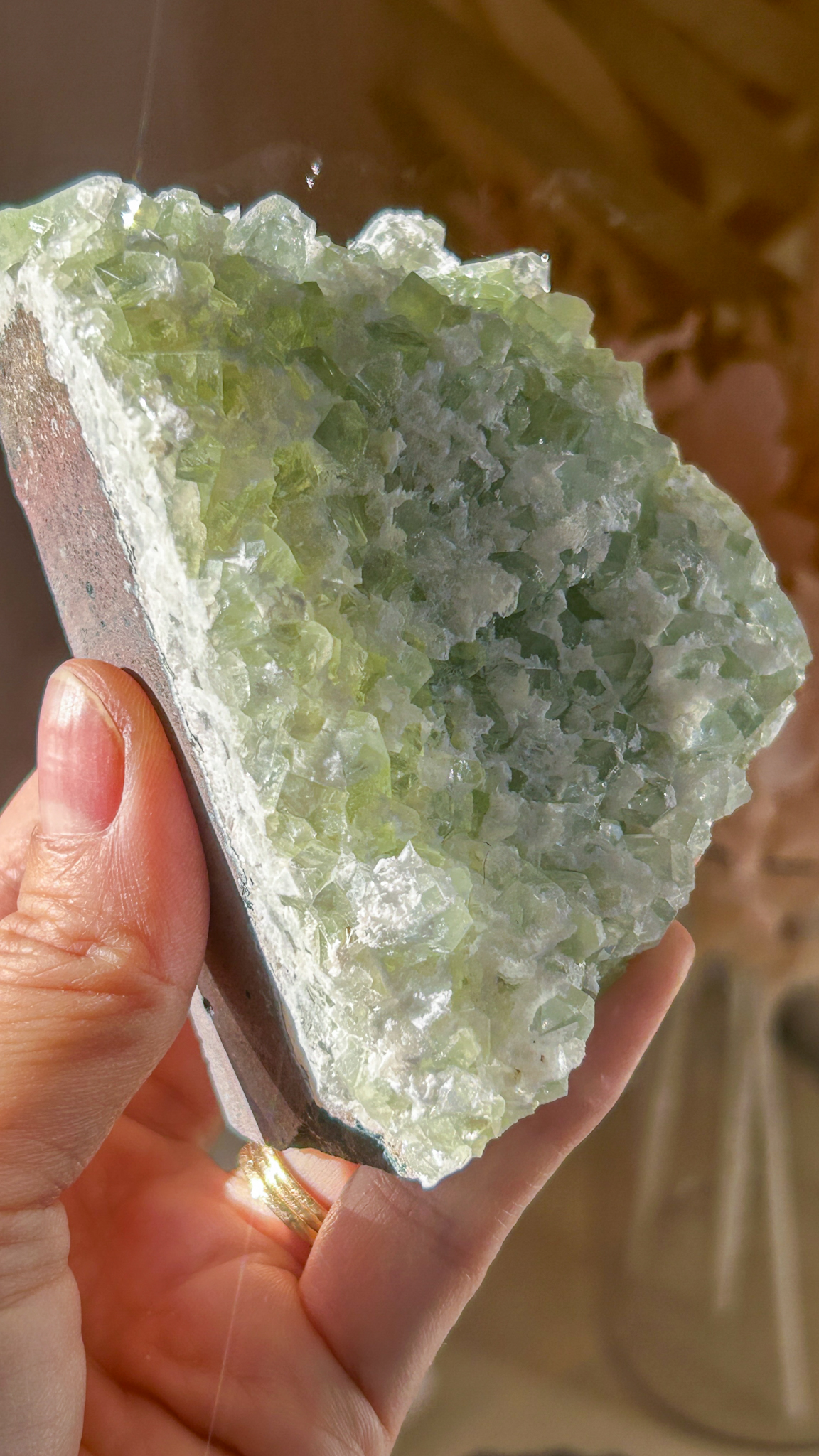 キューブ結晶 ケーキのようなグリーンアポフィライト with オケナイト ML - 画像 (6)