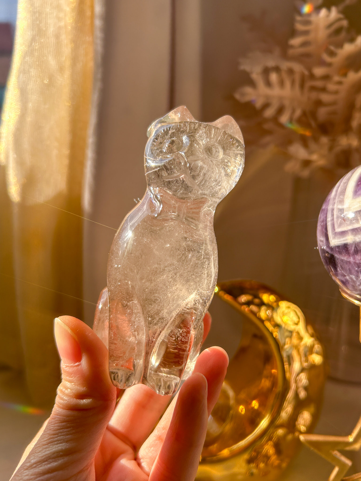 新入荷!手彫りの猫ちゃん・淡色スモーキー・リボンとガーデンお花をつけた 新デザインの猫ちゃん - 画像 (3)