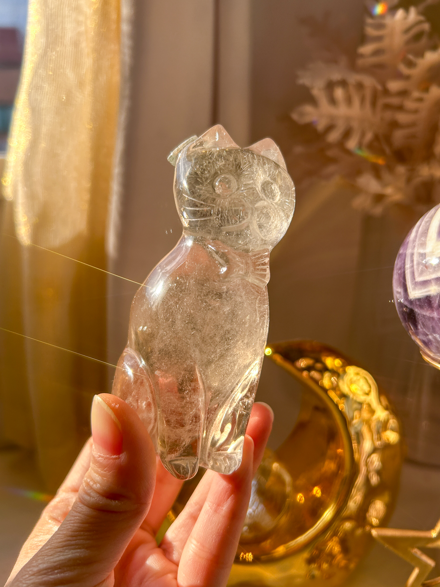 新入荷!手彫りの猫ちゃん・淡色スモーキー・リボンとガーデンお花をつけた 新デザインの猫ちゃん - 画像 (4)