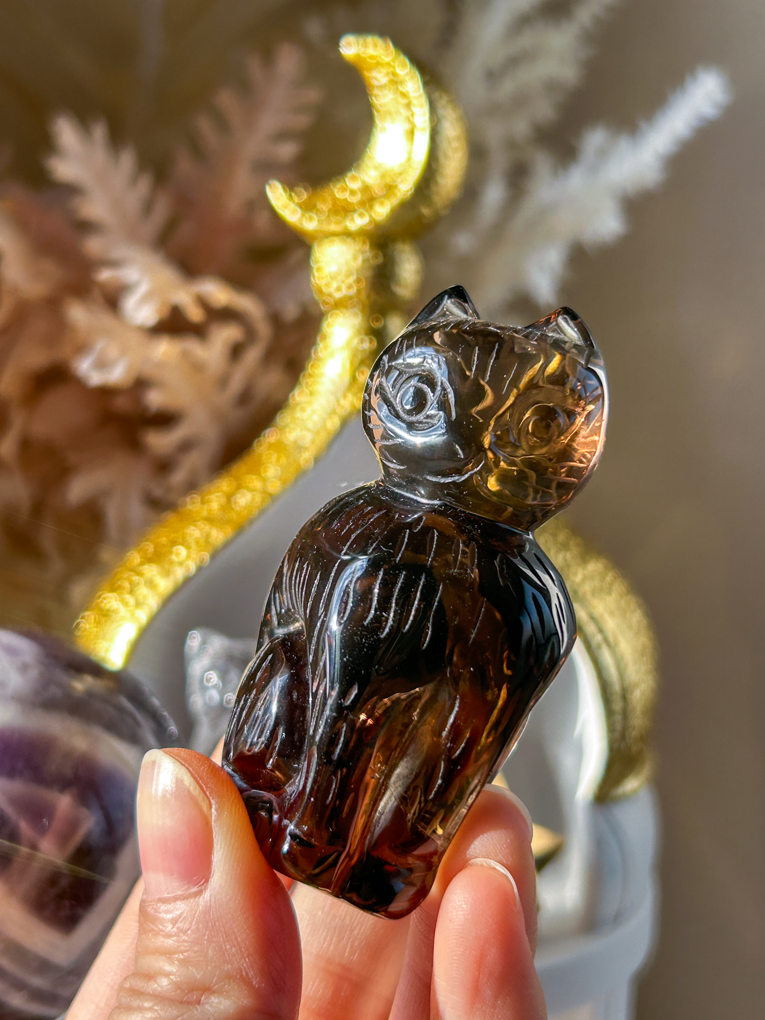 新入荷!手彫りの猫ちゃん・淡色スモーキー・リボンとガーデンお花をつけた 新デザインの猫ちゃん - 画像 (10)