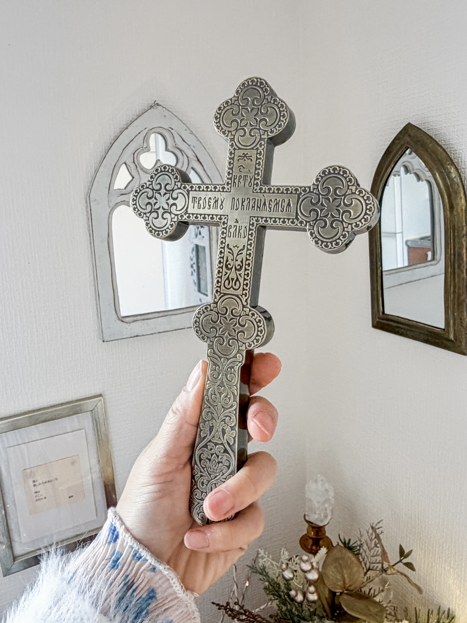 重厚感のあるブロンズ製390g礼拝用の 正教会 祈りの十字架 にぎりタイプ※おまとめ購入対象商品 - 画像 (5)