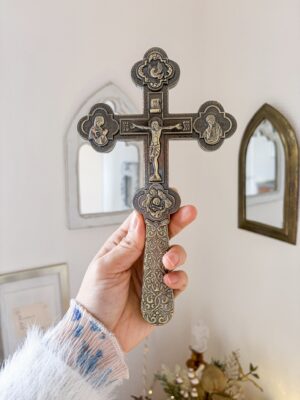 重厚感のあるブロンズ製390g礼拝用の 正教会 祈りの十字架 にぎりタイプ※おまとめ購入対象商品