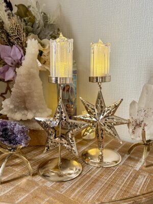 サービス品・軽金属製・星のキャンドルスタンドとLEDキャンドルのセット※おまとめ買い対象商品