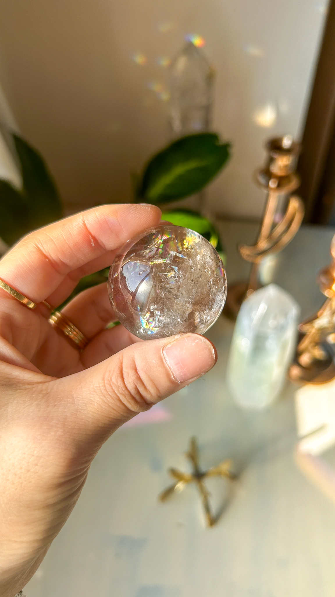 特価 非加熱スモーキー とっても美しい天然アイリススフィア(ブラジル)38mm 虹きらりん - 画像 (3)