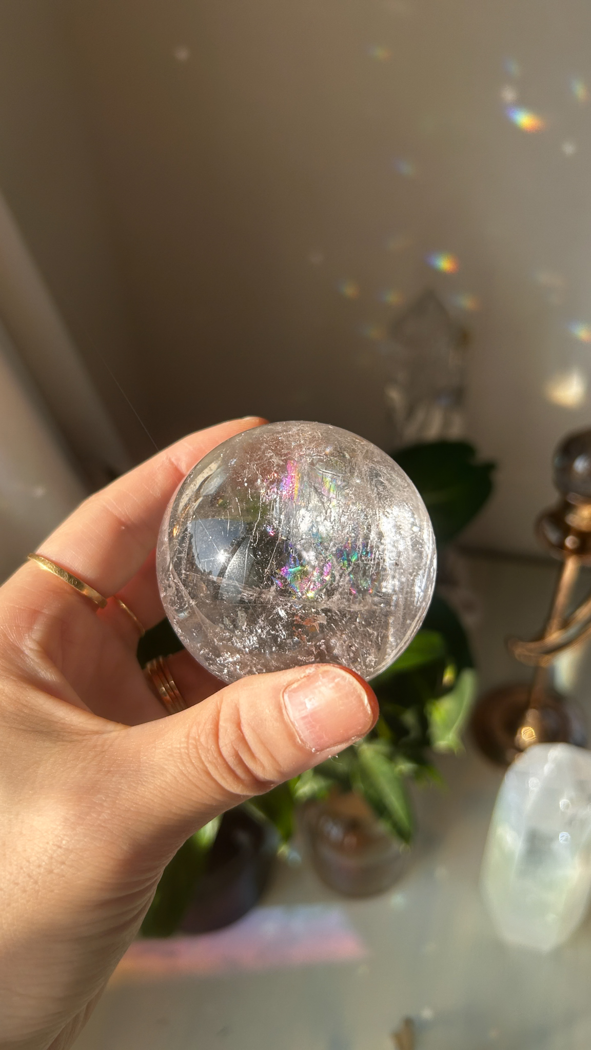 非加熱 天然レインボースフィア 淡いキラキラ(ブラジル)50mm - 画像 (3)