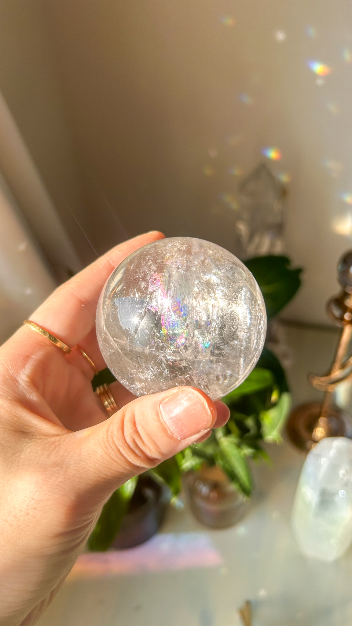 非加熱 天然レインボースフィア 淡いキラキラ(ブラジル)50mm