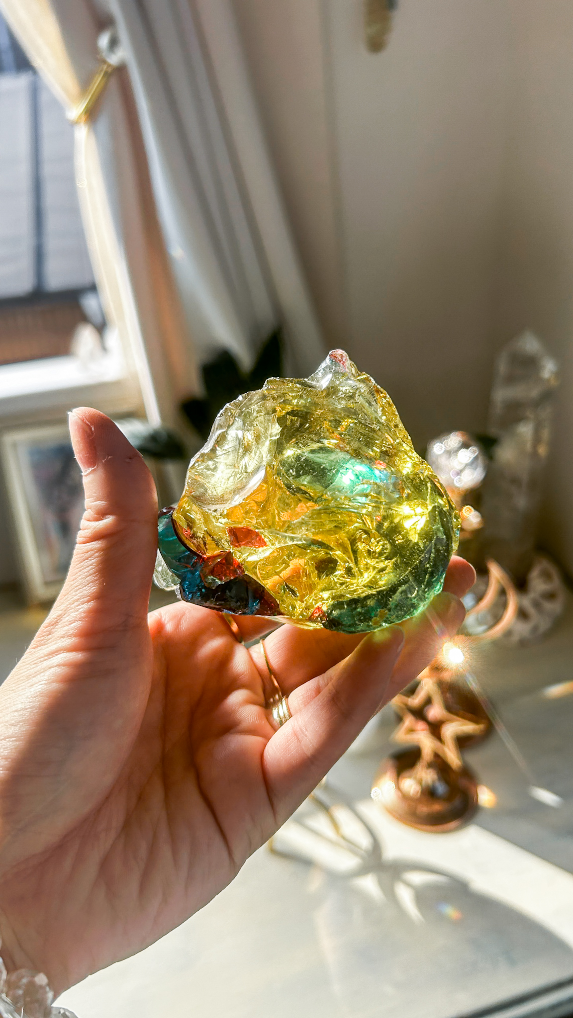 美しく極彩色・共鳴するマルチカラー ヘリオドールxイナンナxフォルテヴェリタスxレムリアンブルーxアンダラクリスタル(モナトミックガラス)XL